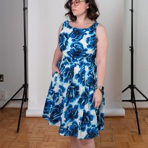 Anthropologie Blue floral Fit & Flare Dress 12